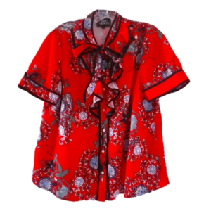 THE MOON Ruffle Bow Floral Blouse